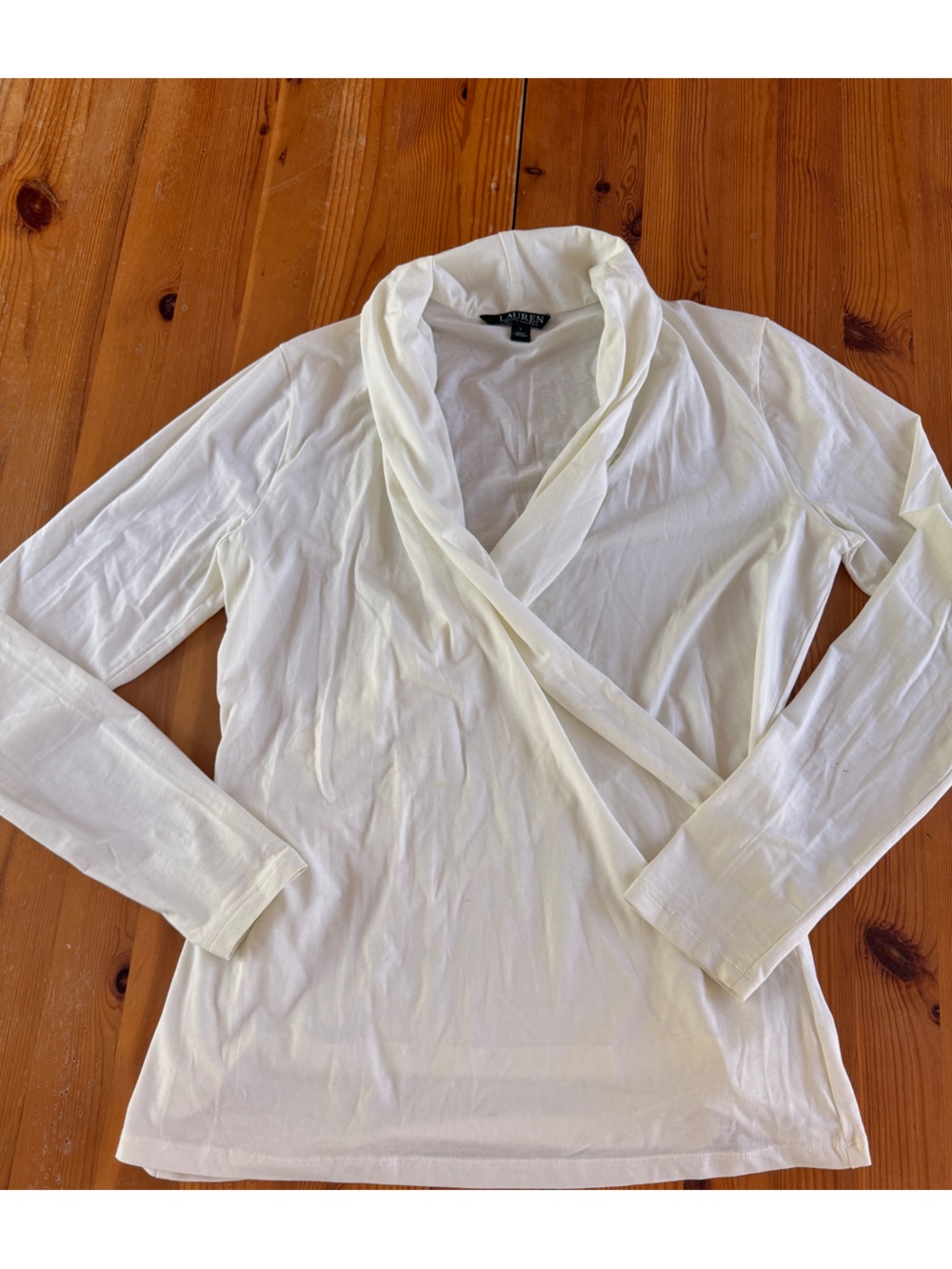 Ralph Lauren Cream Long Sleeve Crossover Top